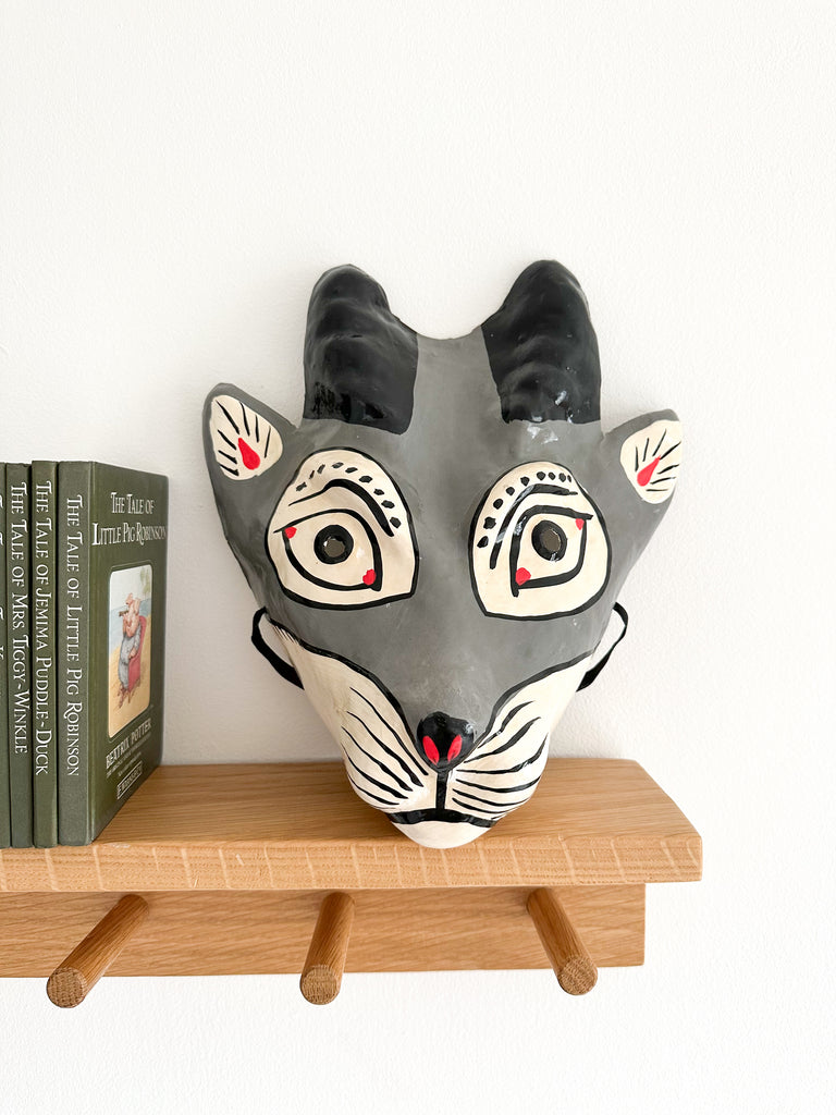 Vintage handmade papier mâché goat/animal mask wall art - Moppet