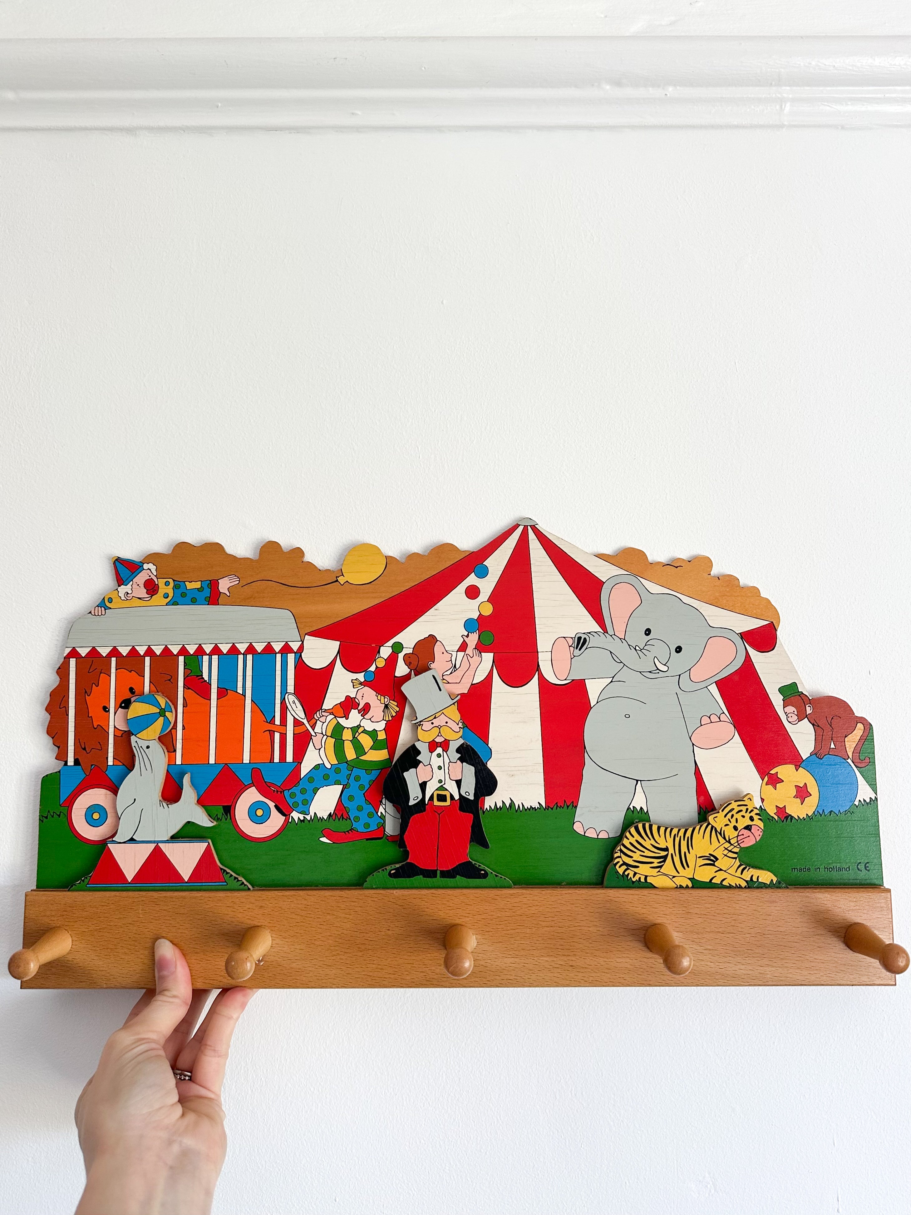 Vintage Dutch Circus wooden peg rail coat hooks