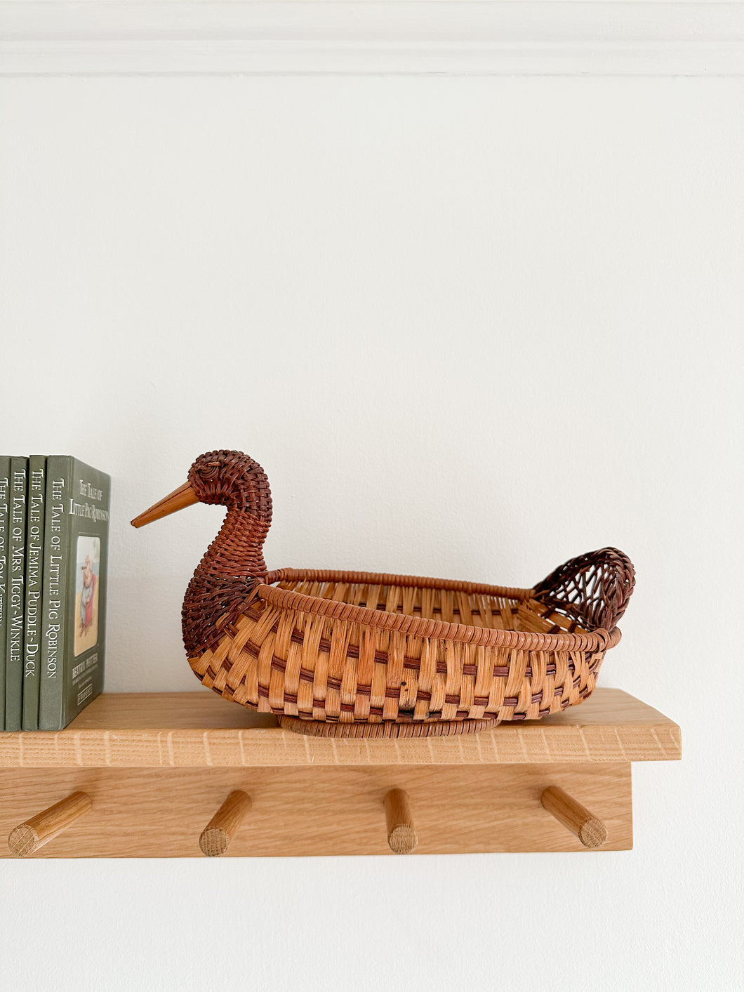 Vintage red wicker/rattan duck Easter display basket - Moppet