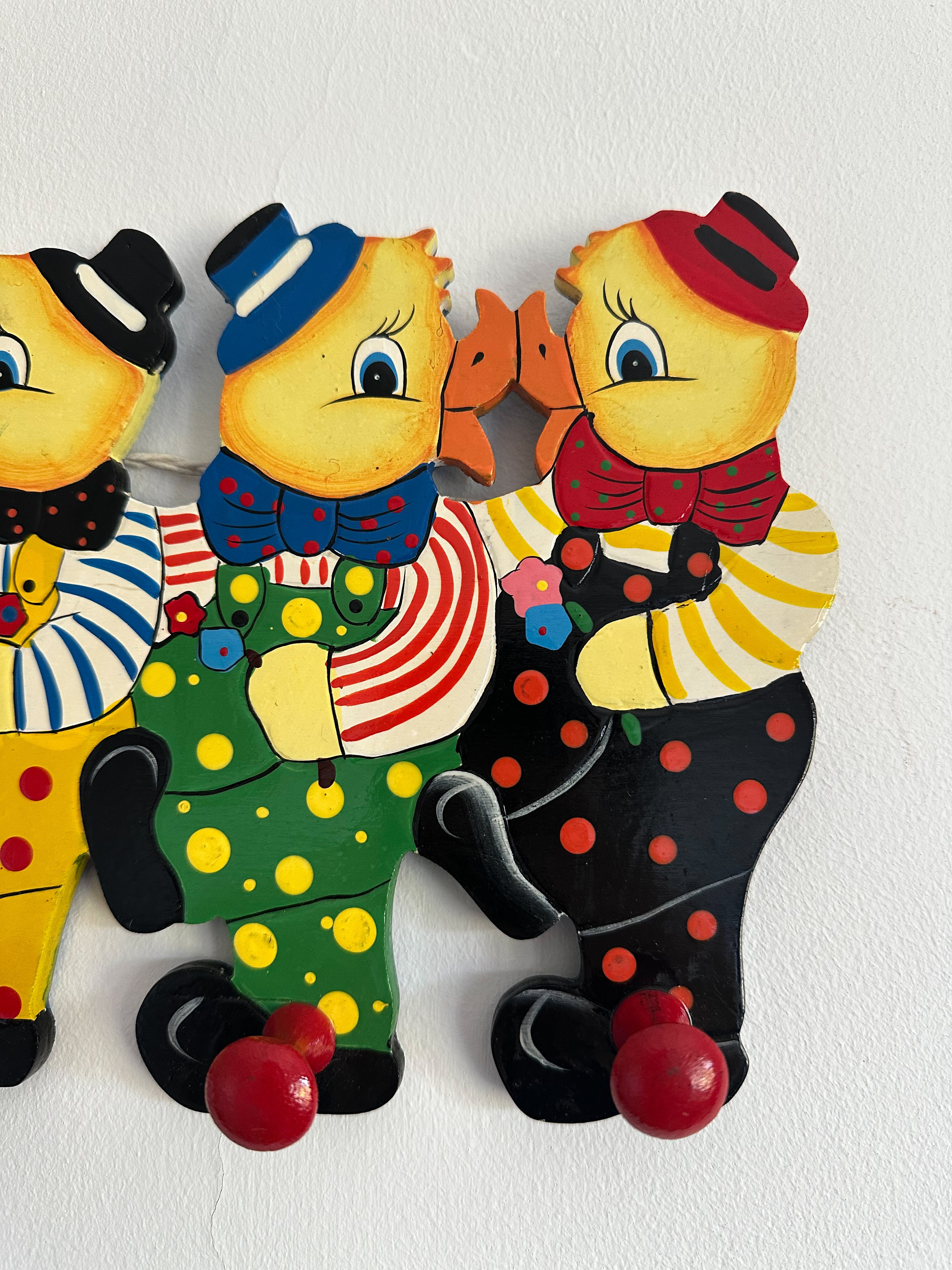 Vintage German Circus Ducks wooden peg rail coat hooks