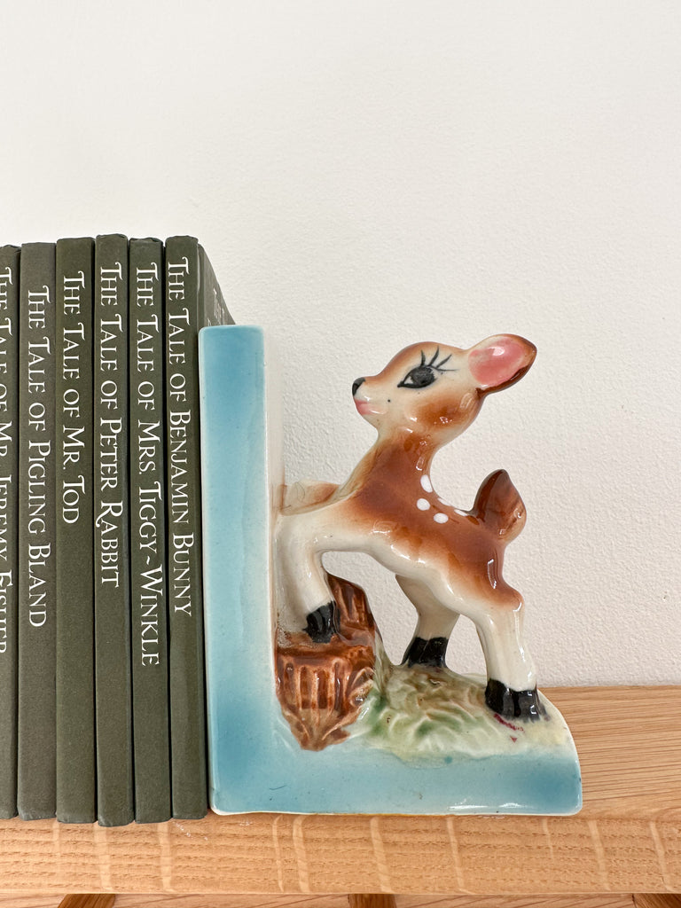 Pair of vintage 1950s ceramic china fawn/deer/Bambi bookends - Moppet