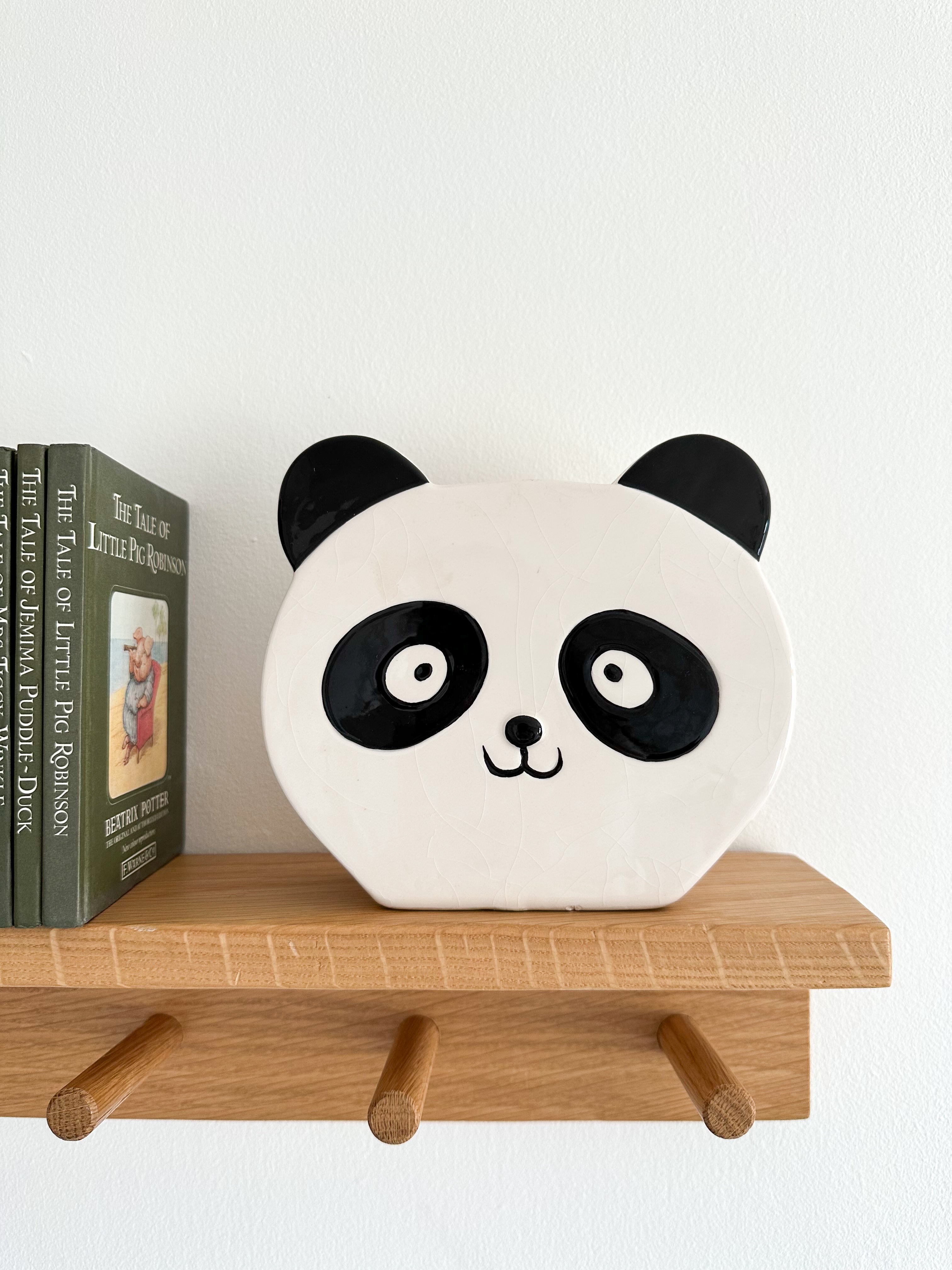 Vintage ceramic panda piggy bank or money box, black and white - Moppet