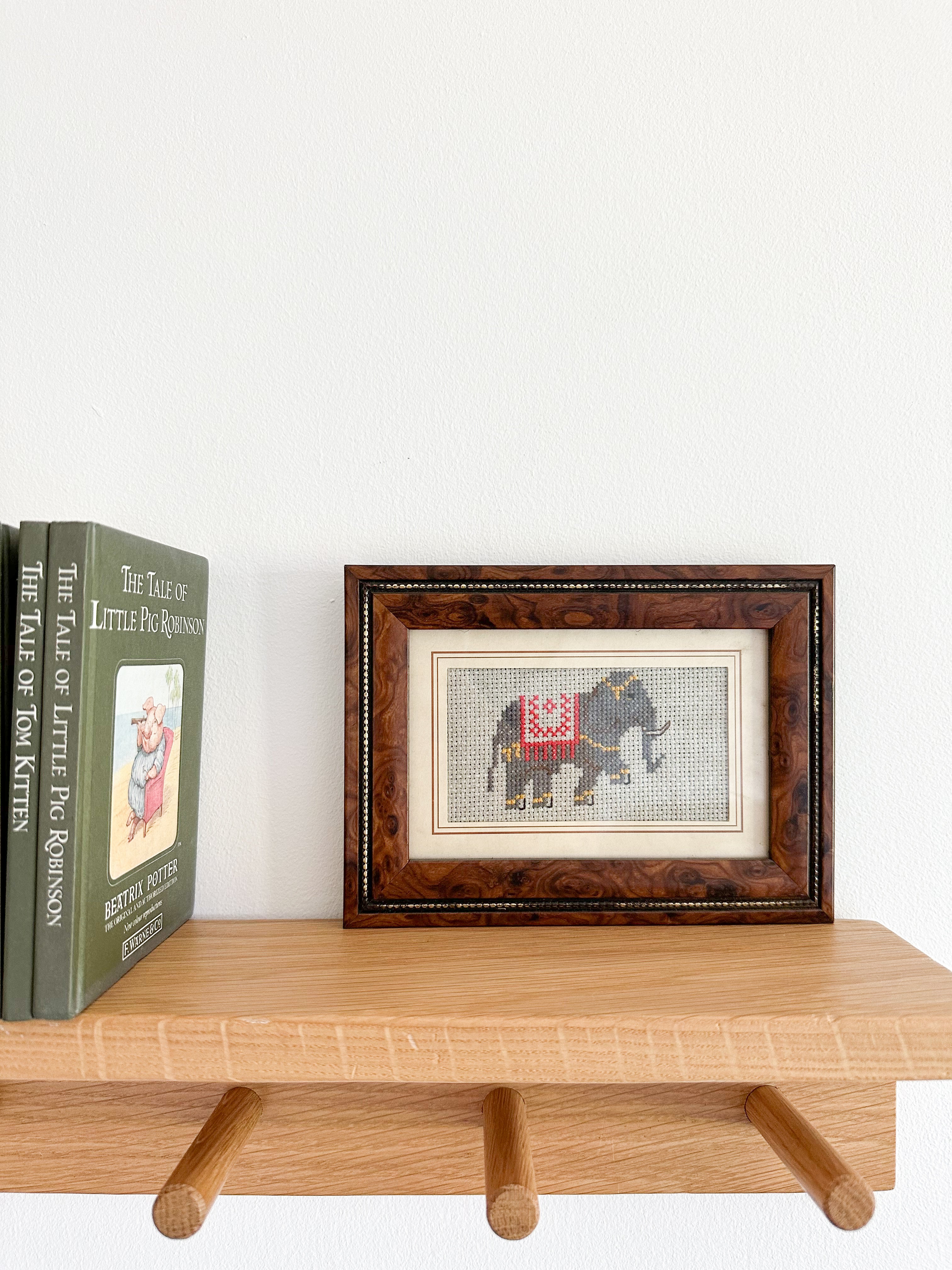 Vintage cross stitch sampler featuring an elephant - Moppet