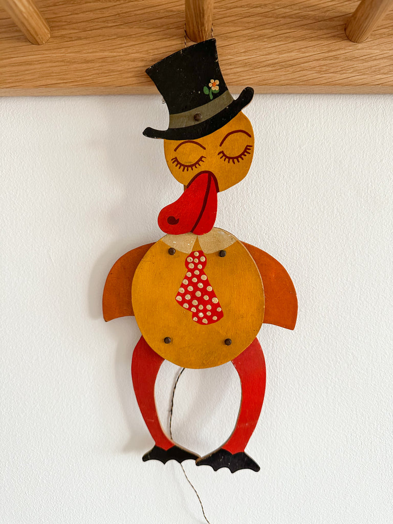 Vintage wooden duck Hampelmann jumping jack puppet - Moppet