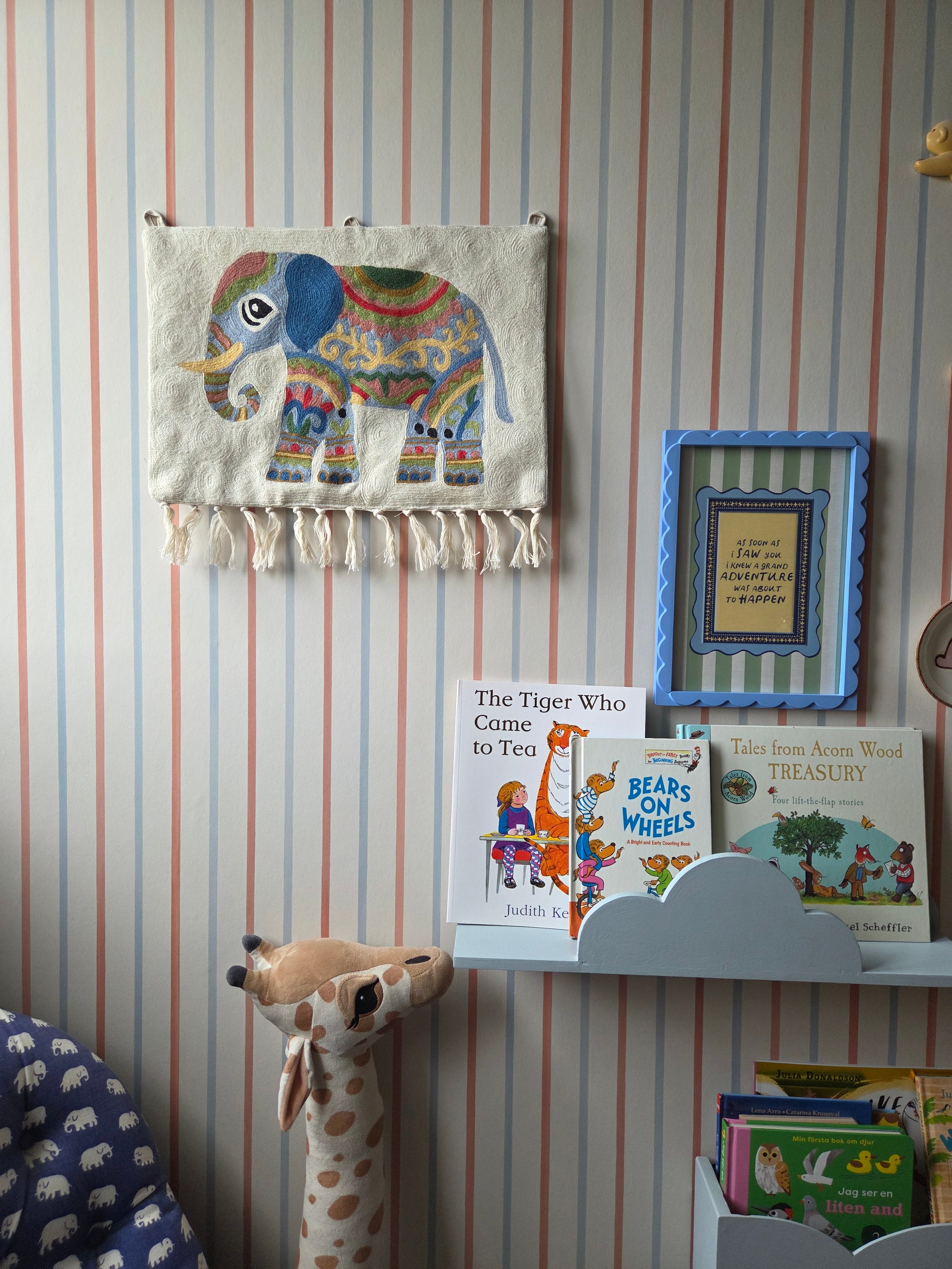 Handmade folk art Elephant crewel wall hanging tapestry | Sumbal - Moppet