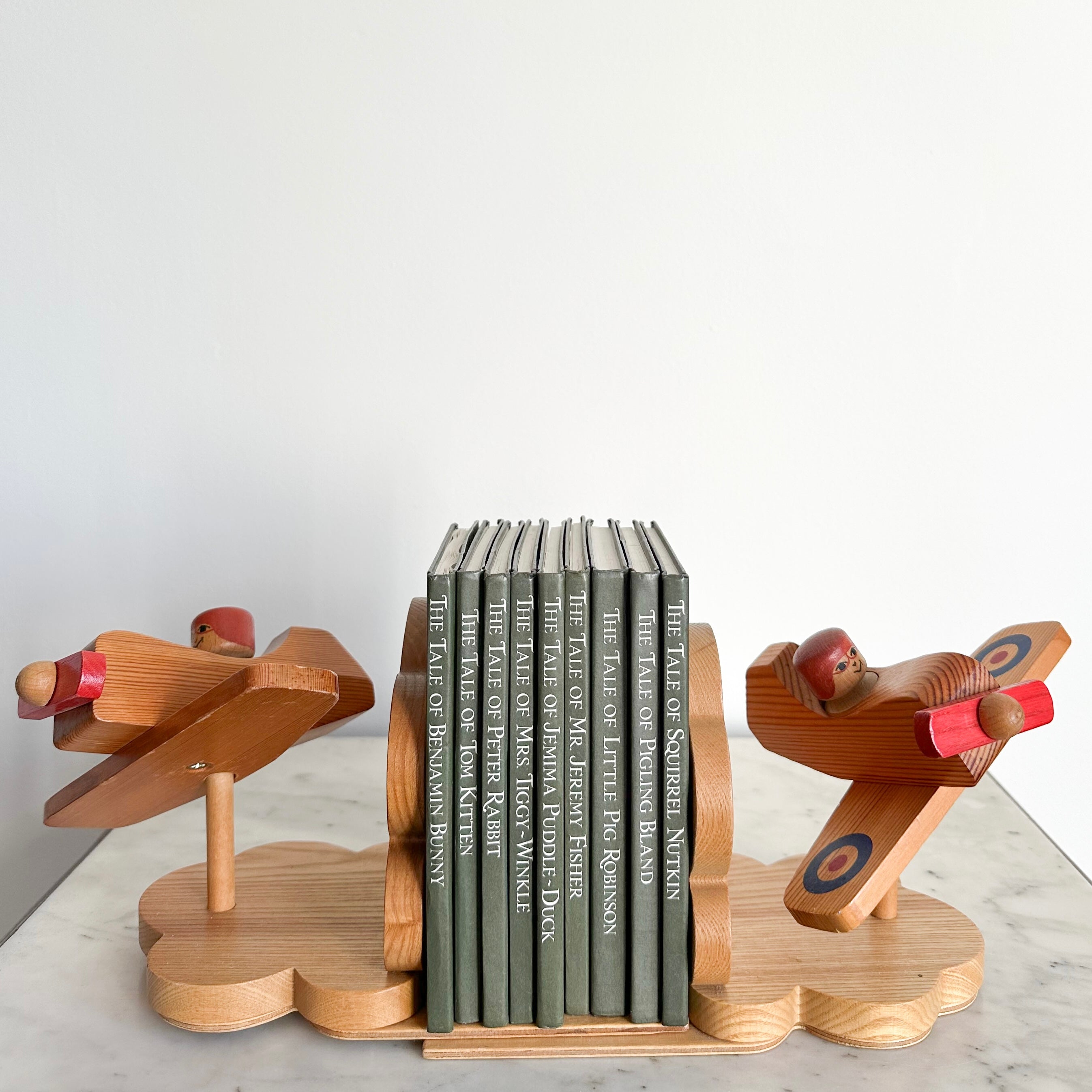 Pair of vintage handmade wooden aeroplane/airplane bookends, by Sylvan Lines England