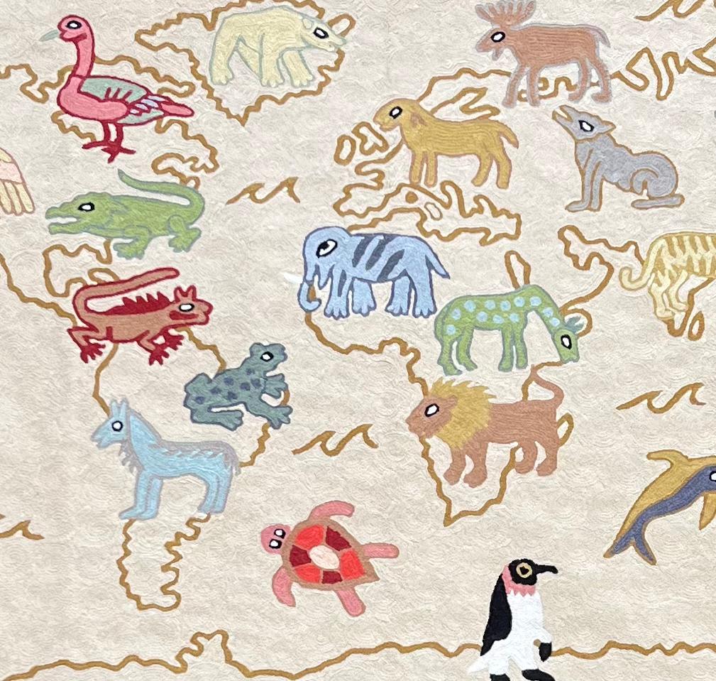 Handmade folk art World Map crewel wall hanging tapestry | Suru - Moppet