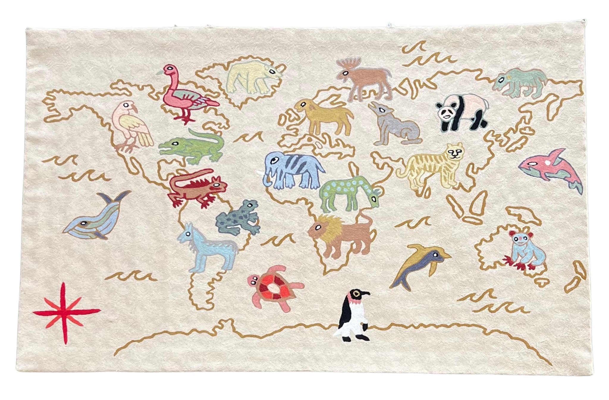 Handmade folk art World Map crewel wall hanging tapestry | Suru - Moppet