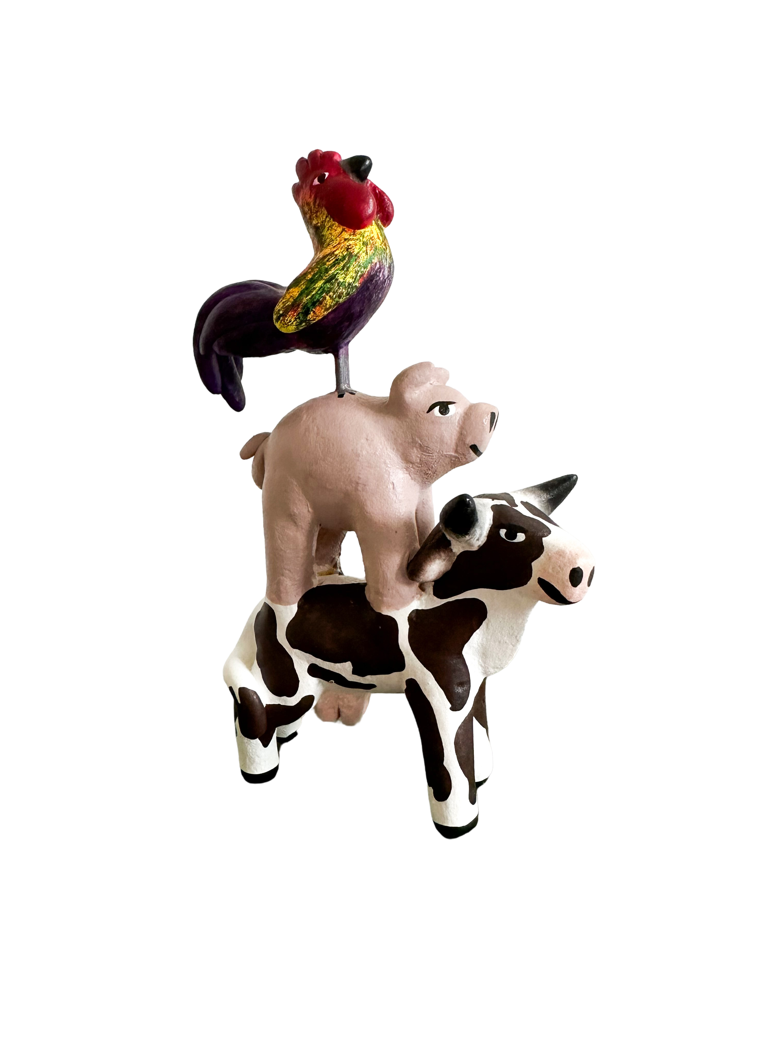 'Mexican menagerie' ceramic sculpture | Farmyard  (cow, pig, cockrel/rooster) - Moppet