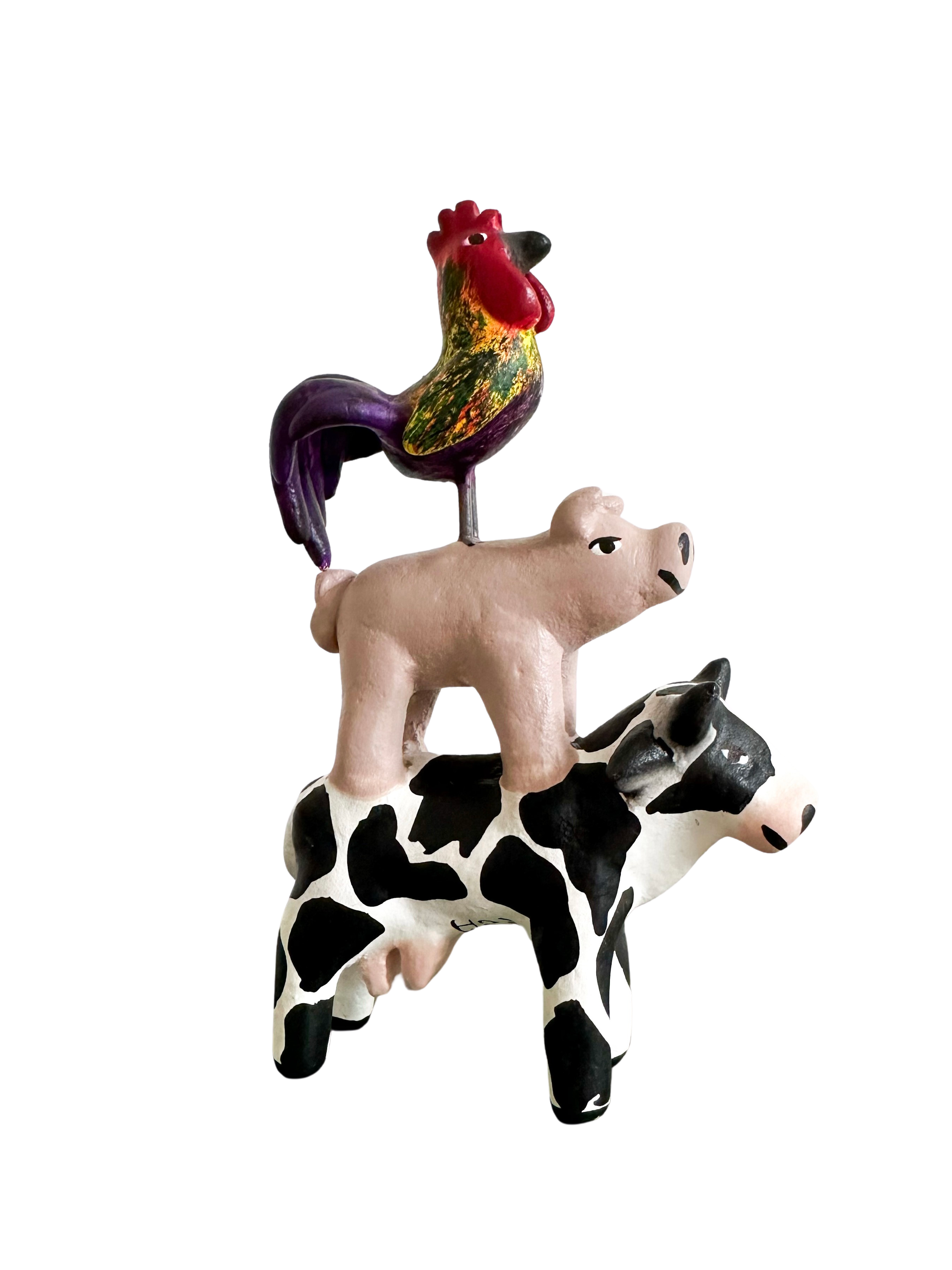'Mexican menagerie' ceramic sculpture | Farmyard  (cow, pig, cockrel/rooster) - Moppet