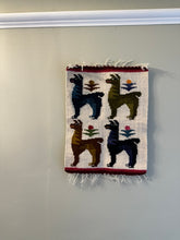 Load image into Gallery viewer, Vintage hand-woven South American wool wall hanging tapestry of llamas/alpacas - Moppet
