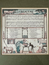 Load image into Gallery viewer, Vintage French framed print of children&#39;s song &#39;La Bergère&#39; (&#39;The Shepherdess&#39;), with green mount - Moppet
