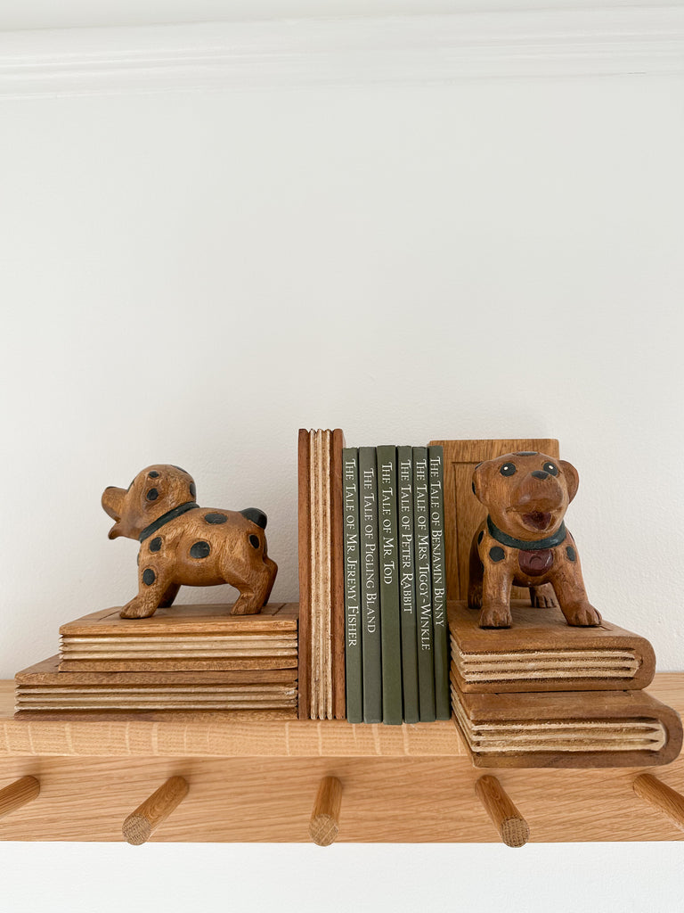 Pair of vintage wooden spotty dog bookends - Moppet