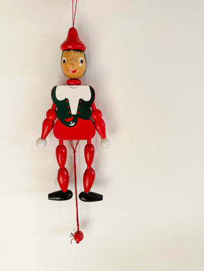 Vintage Italian wooden Pinocchio jumping jack string puppet or 'hampelmann' - Moppet