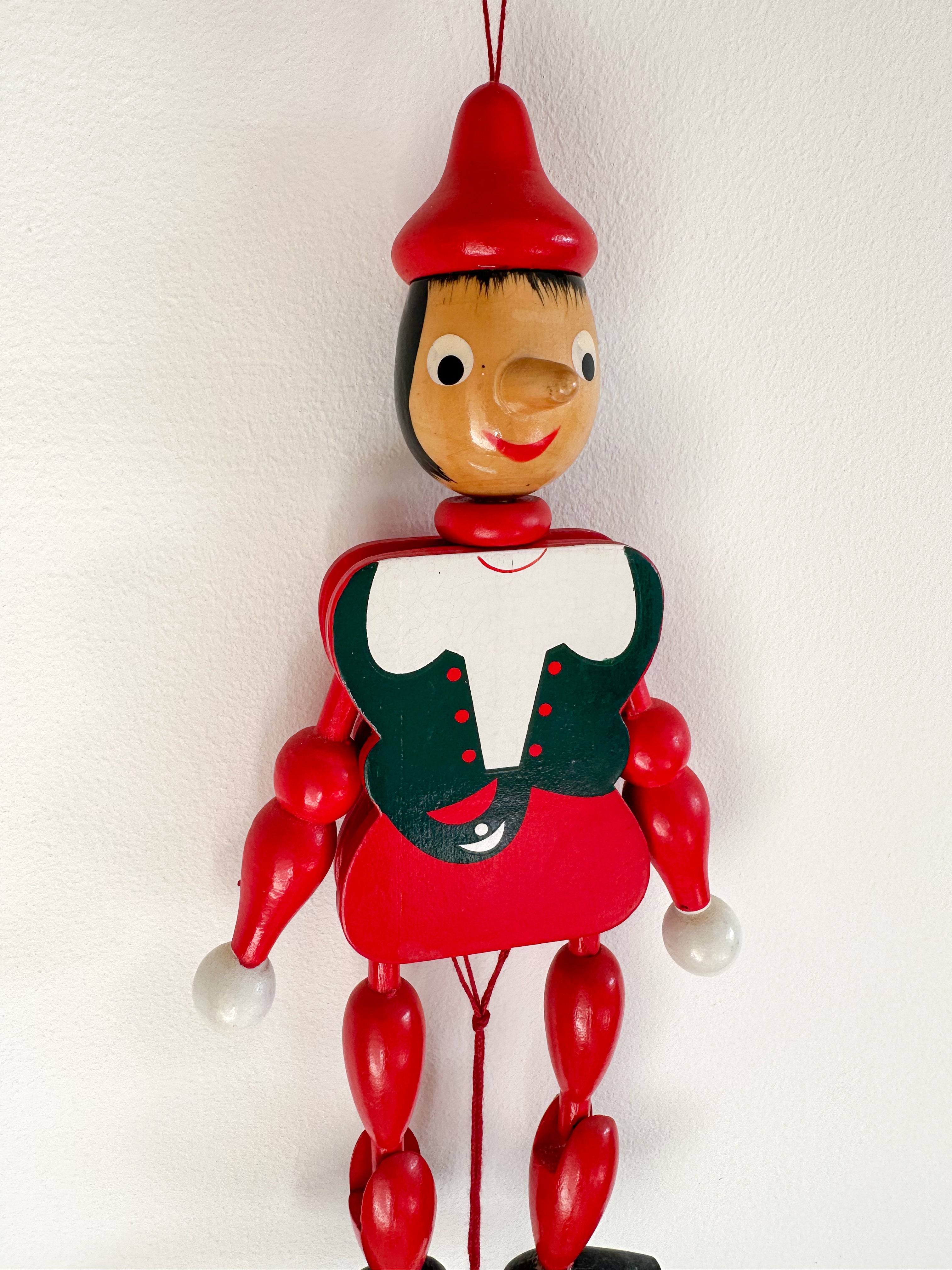 Vintage Italian wooden Pinocchio jumping jack string puppet or 'hampelmann' - Moppet