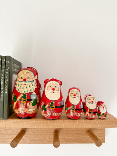 Vintage wooden Father Christmas Santa hanging and nesting Russian Matryoshka dolls - Moppet