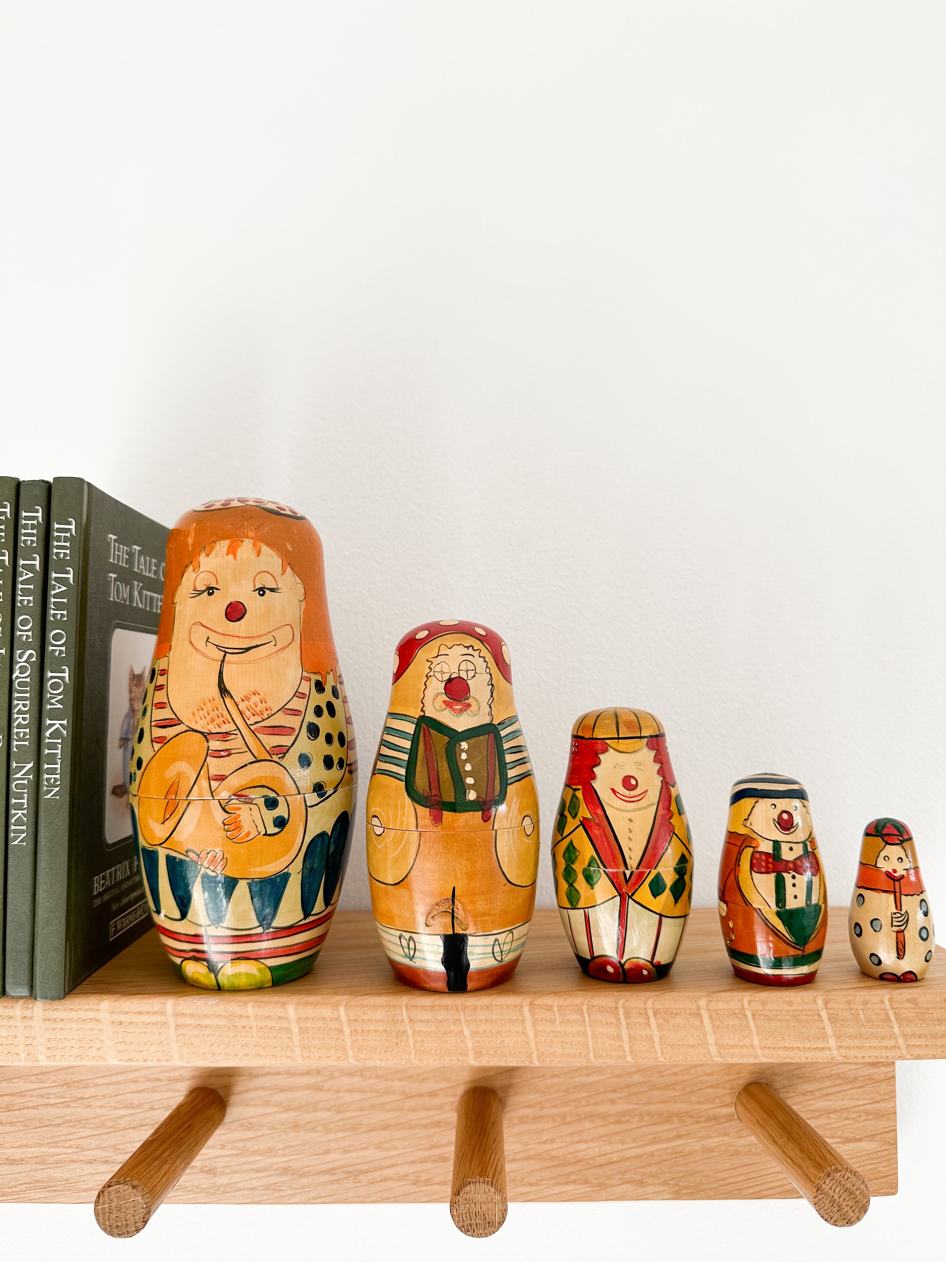 Vintage unusual clown wooden nesting Russian Matryoshka dolls - Moppet