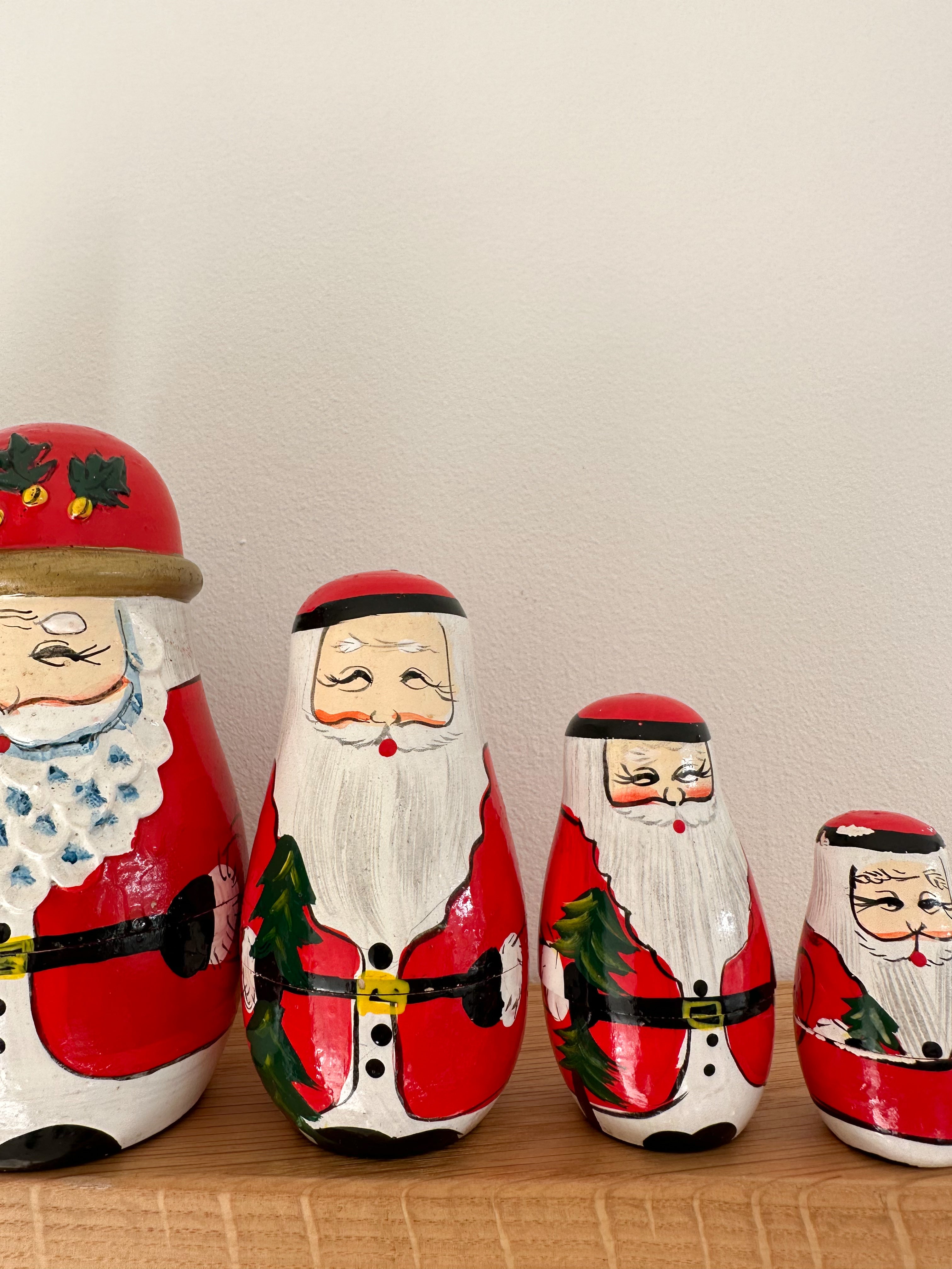 Vintage wooden Father Christmas Santa nesting Russian Matryoshka dolls - Moppet