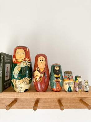 Vintage wooden Christmas nativity Russian Matryoshka dolls - Moppet