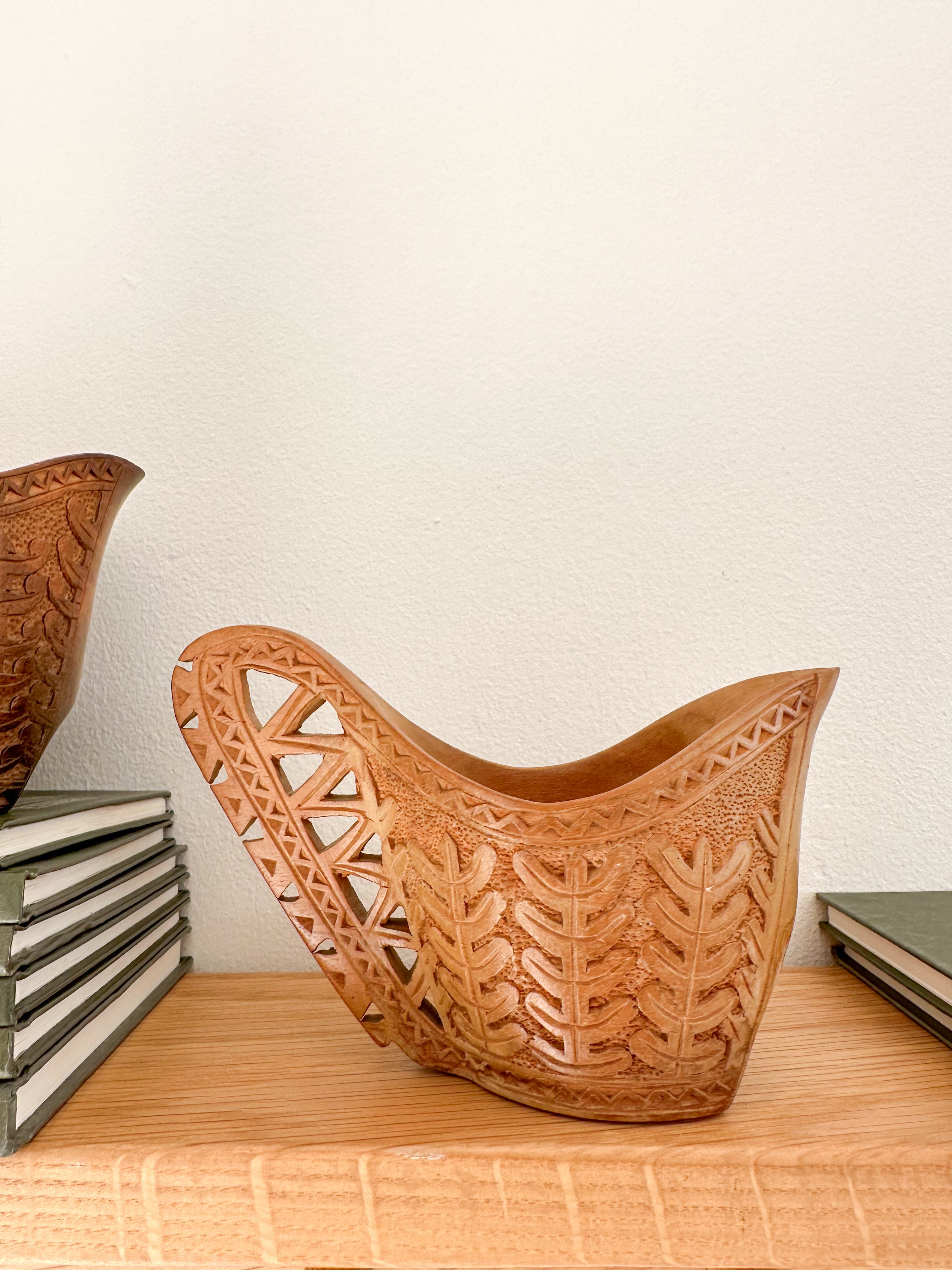 Vintage Scandinavian Kuksa cup hand carved with a stylised acanthus design - Moppet