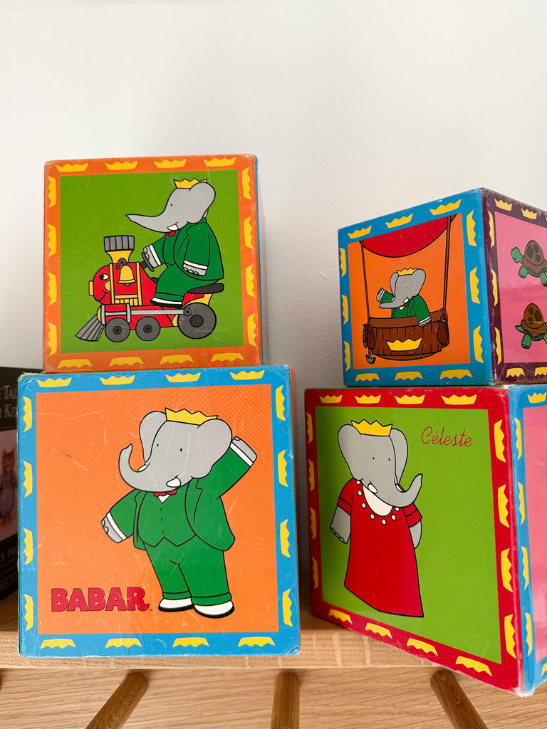 Vintage French Babar set of 6 stacking and nesting blocks, by Petit Jour Paris in original box - Moppet