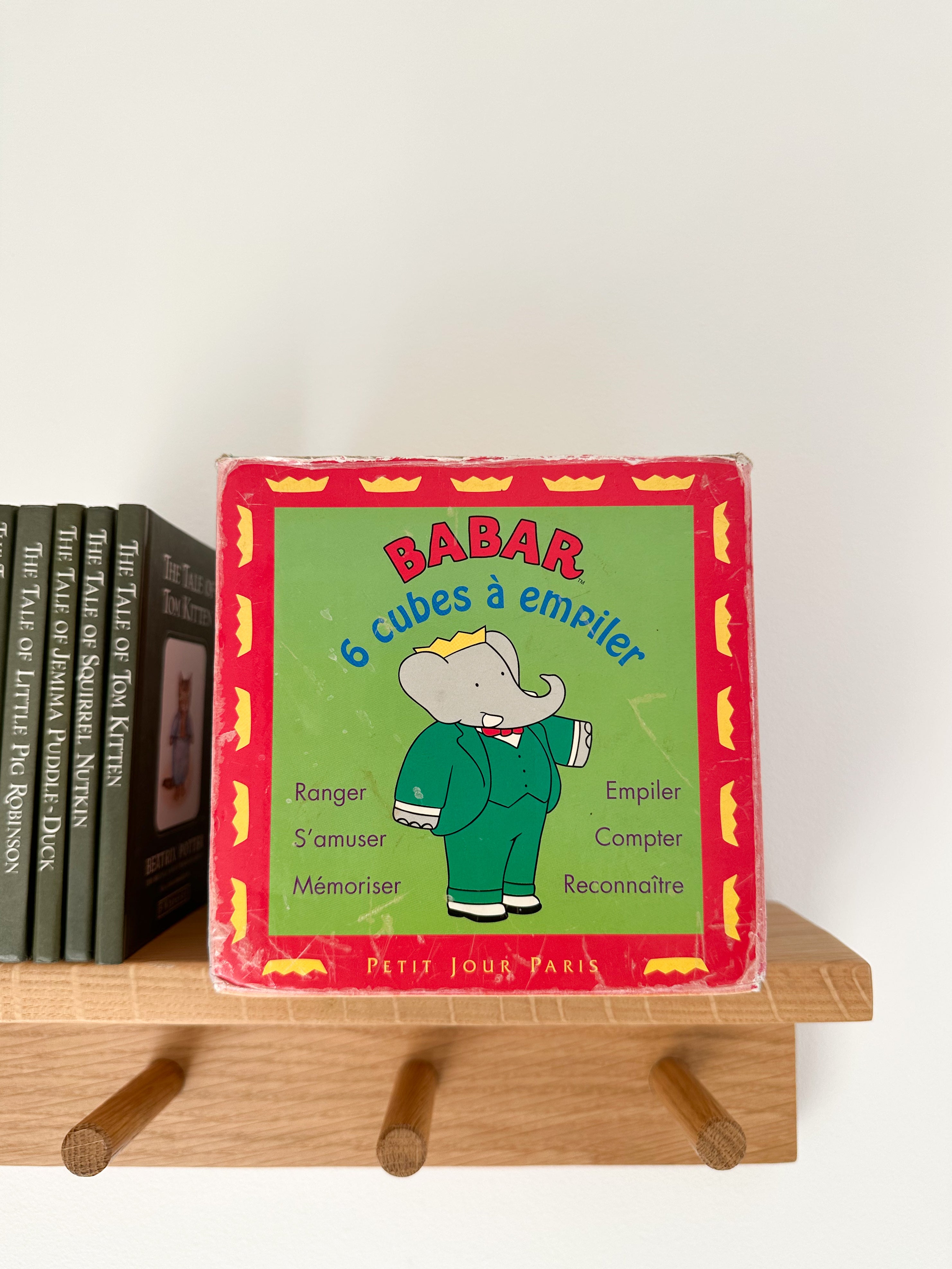 Vintage French Babar set of 6 stacking and nesting blocks, by Petit Jour Paris in original box - Moppet