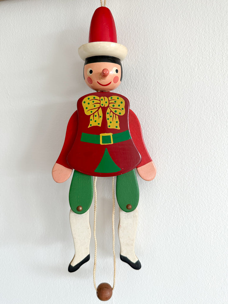 Vintage Italian wooden Pinocchio jumping jack string puppet or 'hampelmann', by Sevi 1831 - Moppet