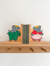 Load image into Gallery viewer, Pair of vintage wooden Babar and Celeste bookends - Moppet
