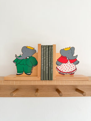 Pair of vintage wooden Babar and Celeste bookends - Moppet