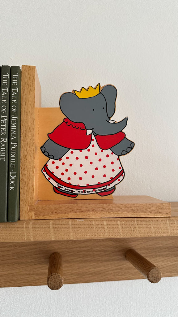 Pair of vintage wooden Babar and Celeste bookends - Moppet