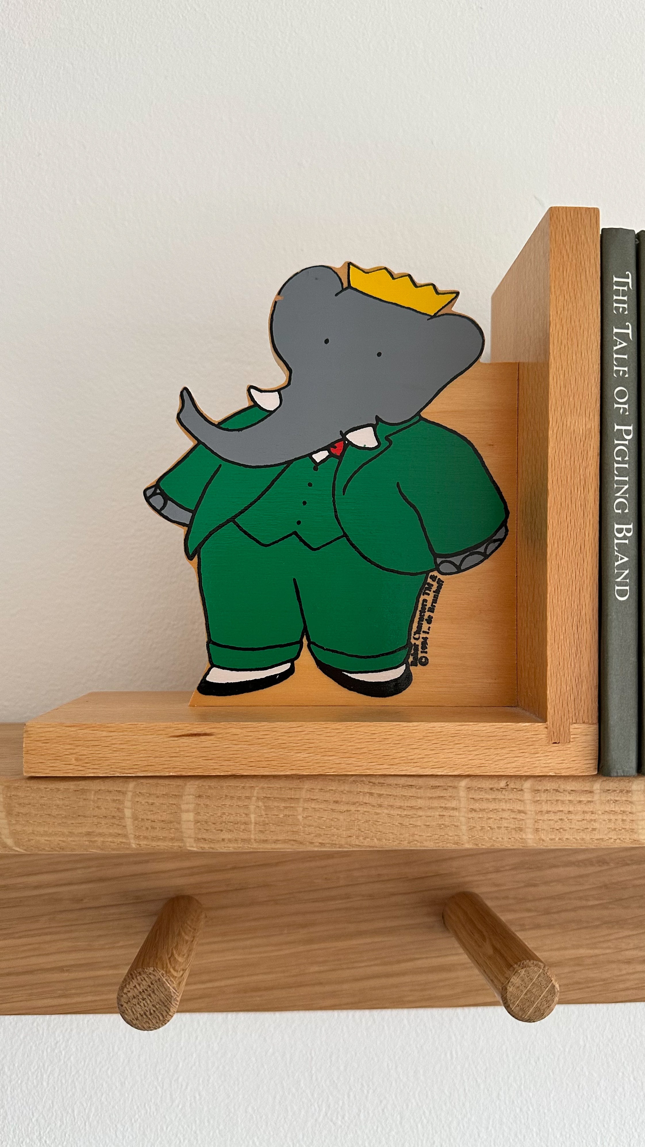 Pair of vintage wooden Babar and Celeste bookends - Moppet