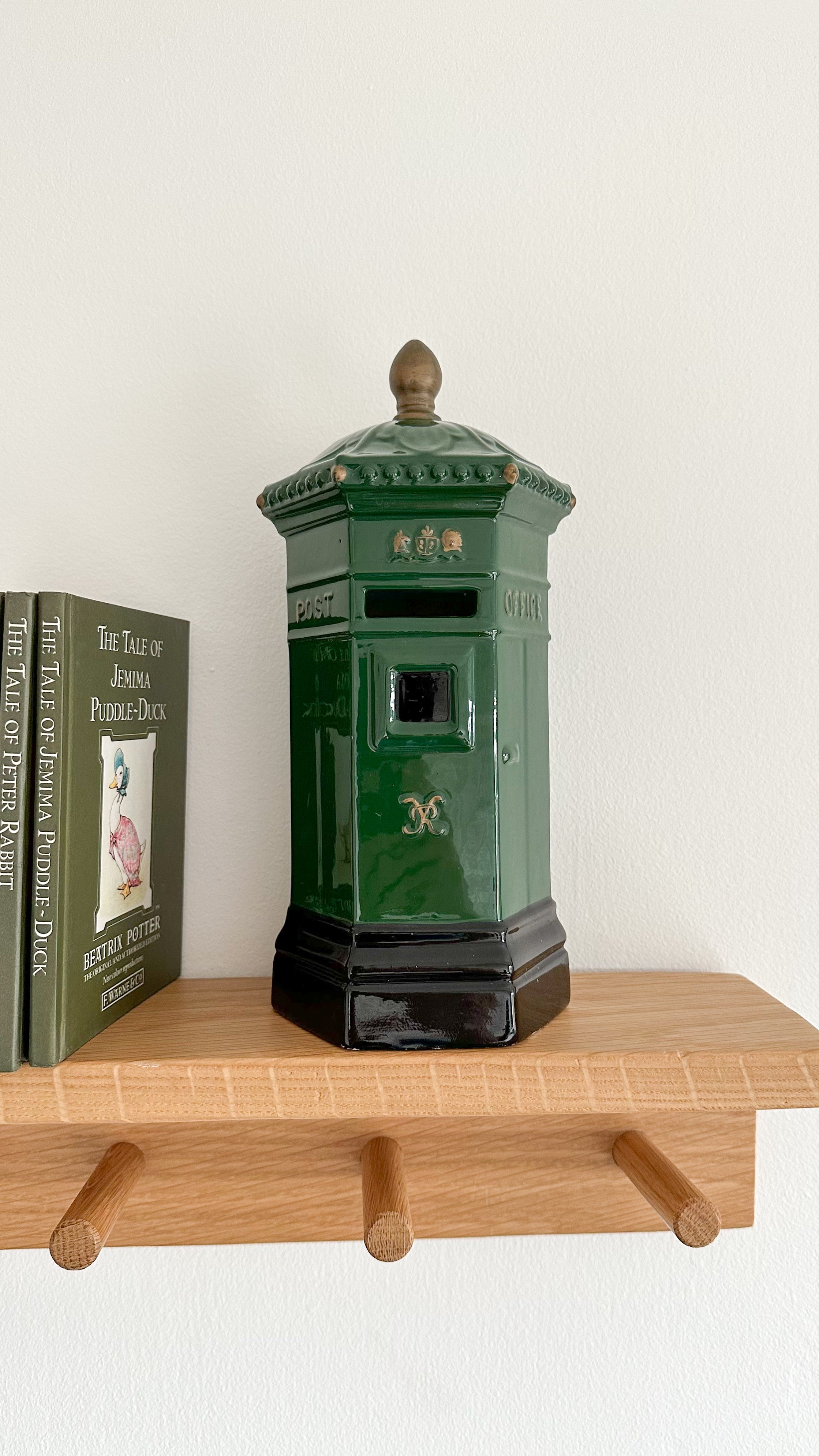 Vintage ceramic hexagonal ‘Penfold’ green post box money box, Honiton pottery - Moppet