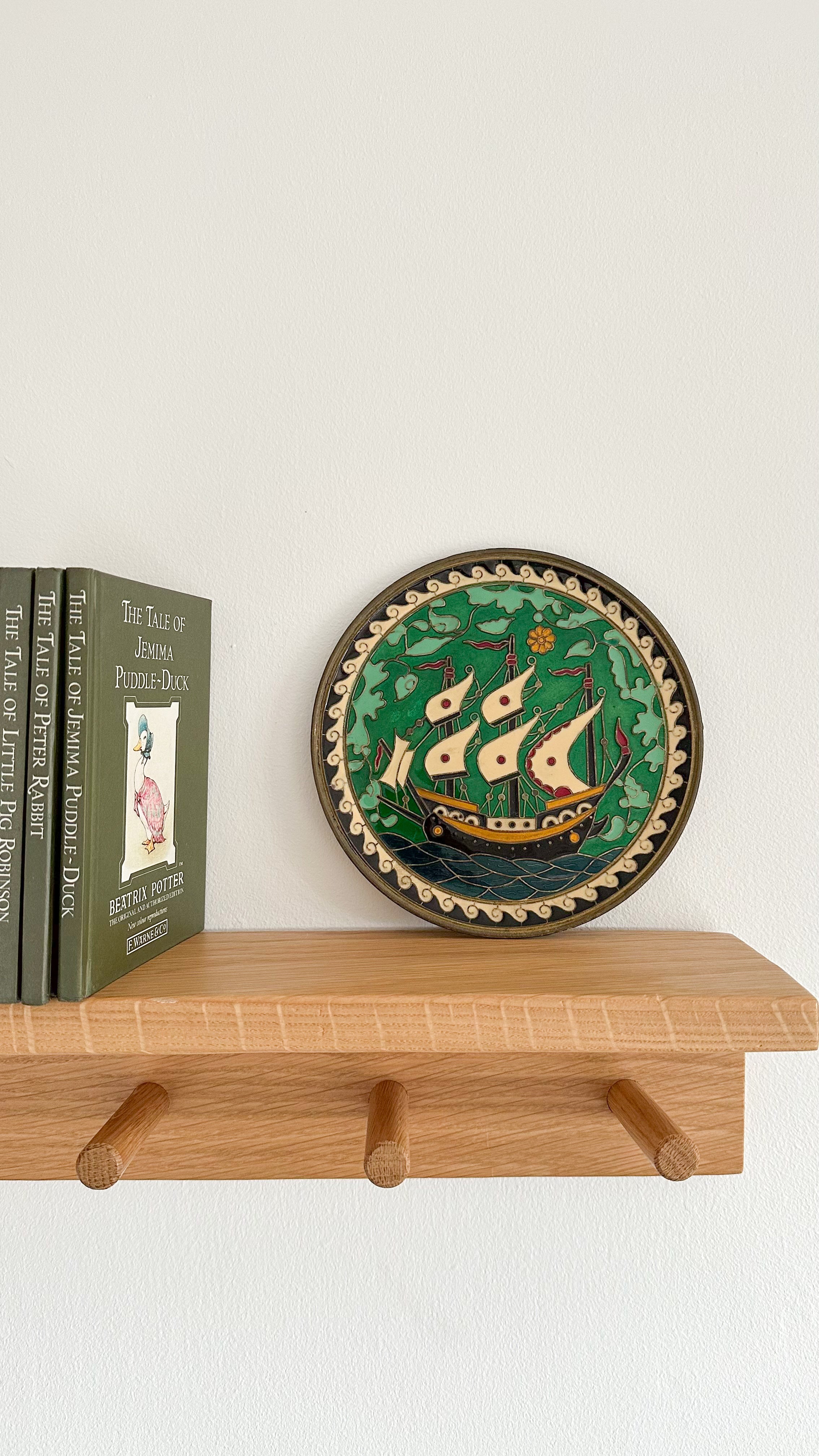 Vintage Greek brass enamelled plate featuring a ship - Moppet