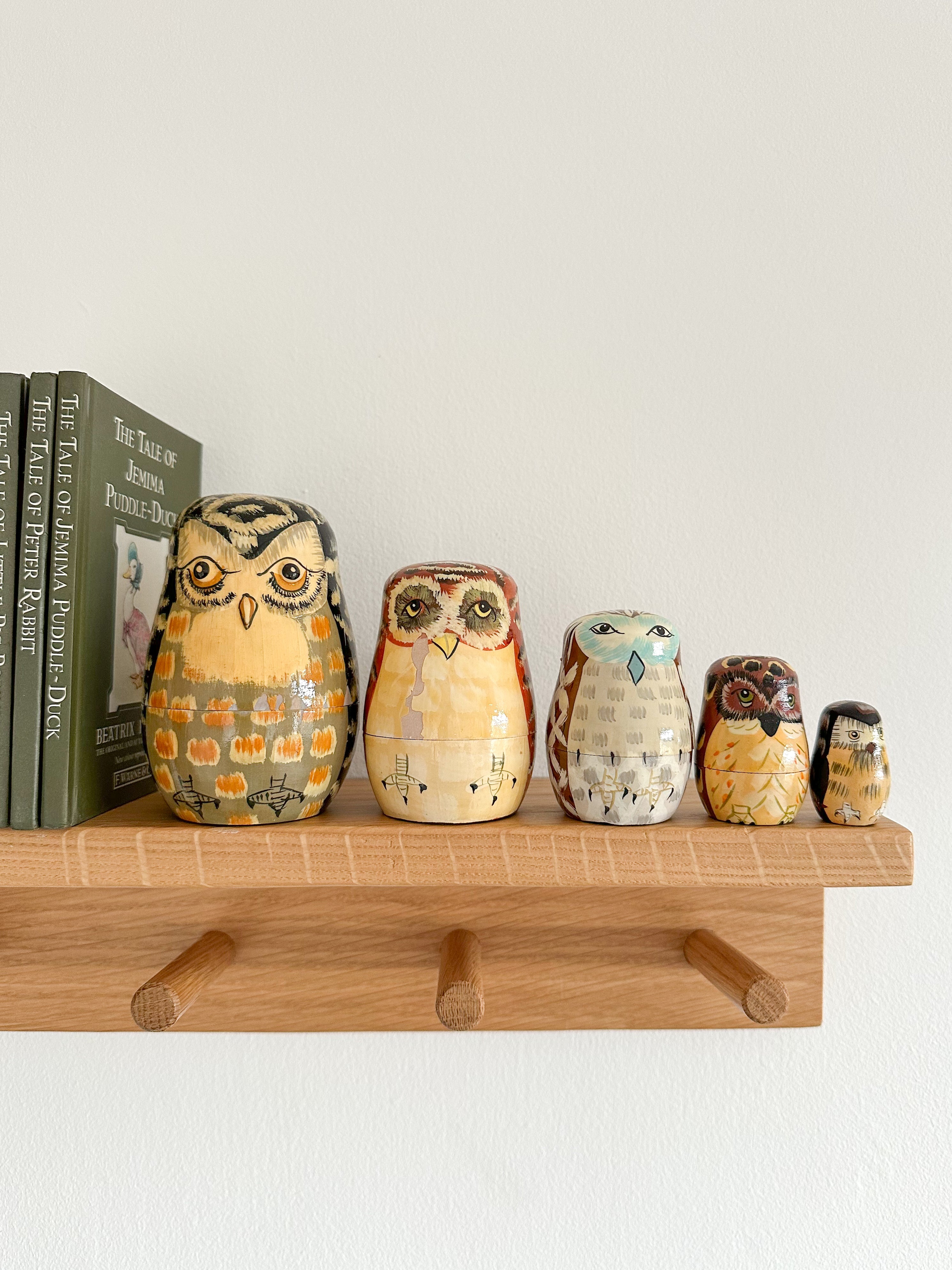 Vintage wooden nesting owl Russian Matryoshka dolls - Moppet