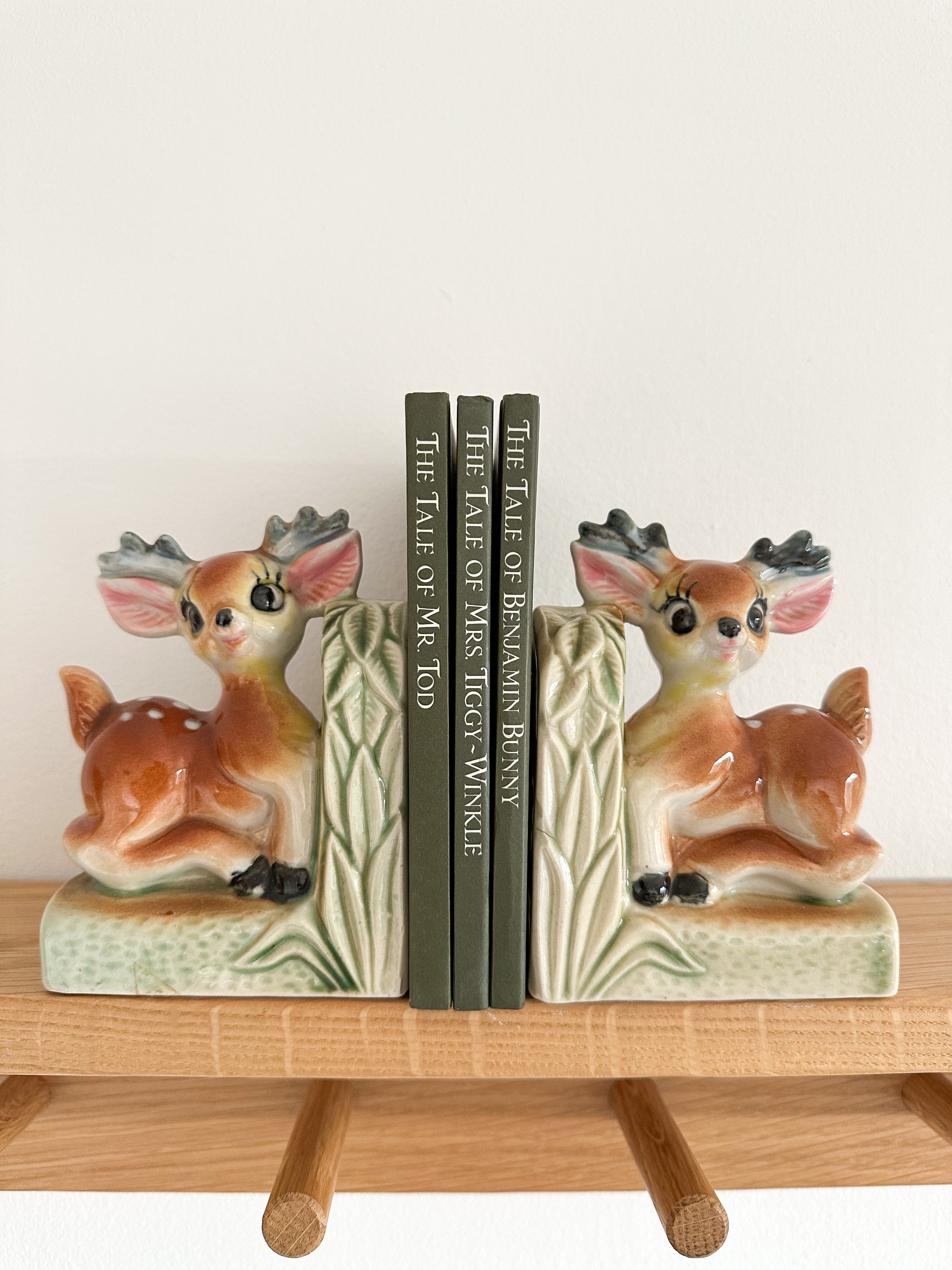 Pair of vintage 1950s ceramic china fawn/deer/Bambi bookends - Moppet