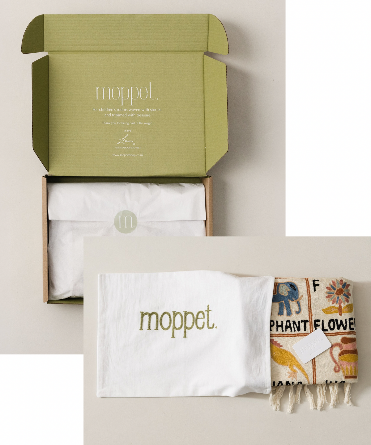 Moppet Sumbal alphabet tapestry with colorful letters and playful patterns on a decorative fabric wall hanging