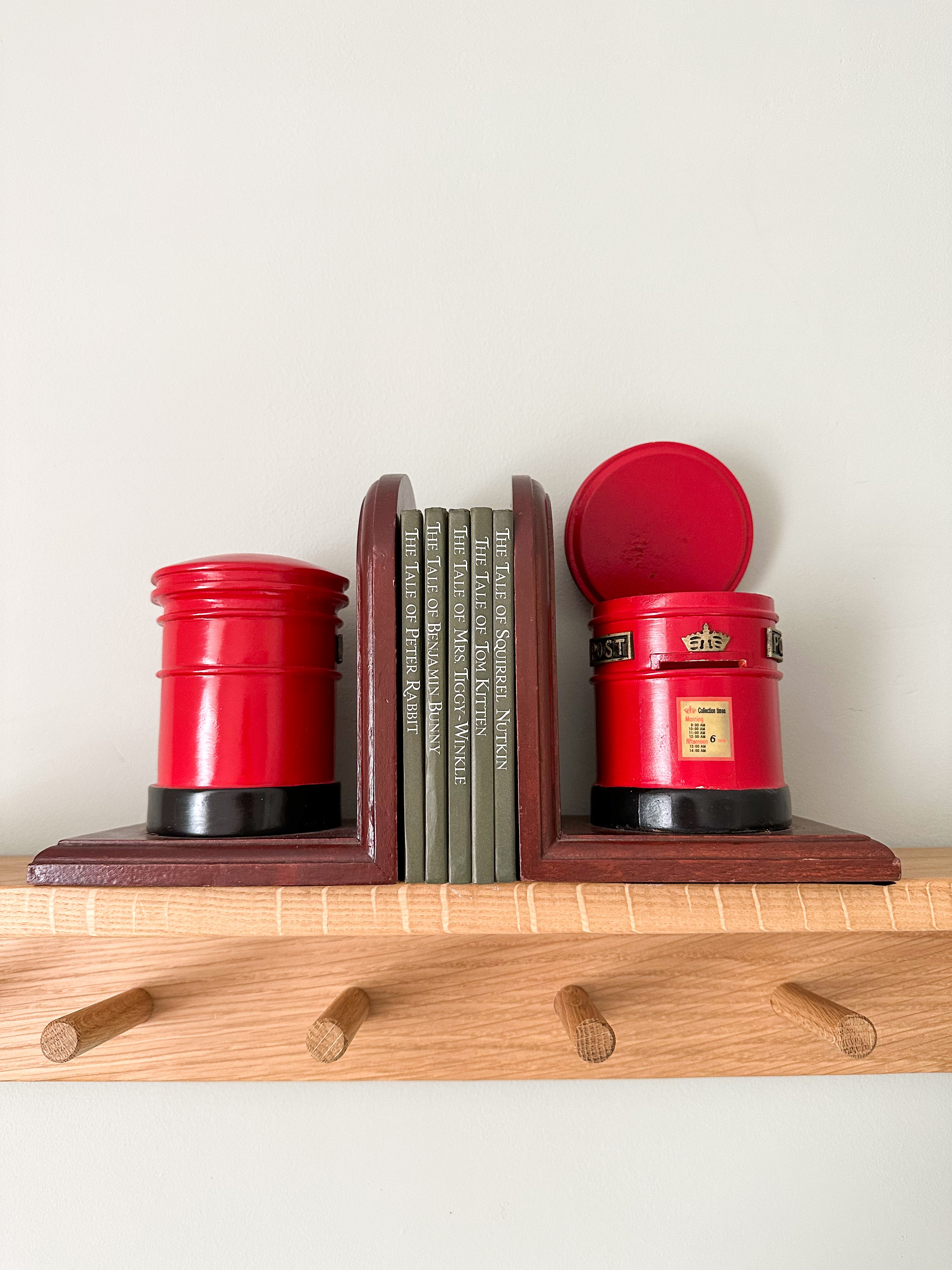 Vintage rare wooden post box bookends, trinket box and money box - Moppet