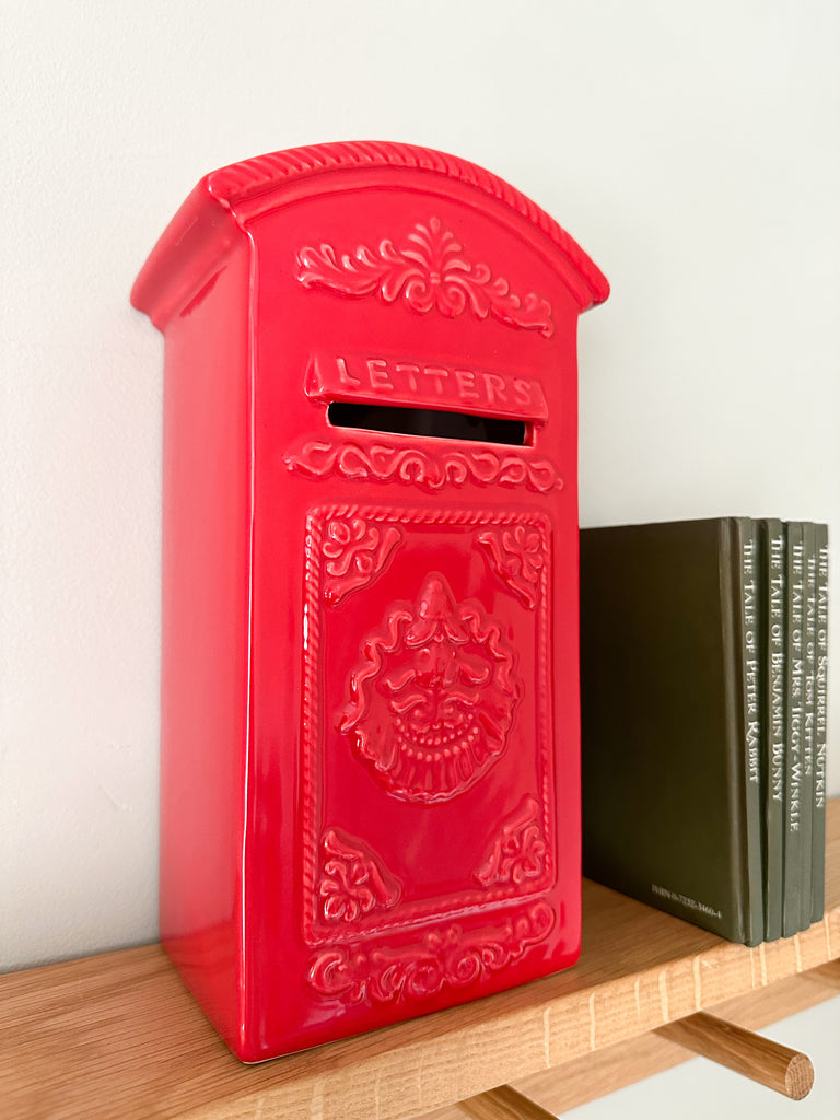 Vintage ceramic rectangular red post box money box - Moppet