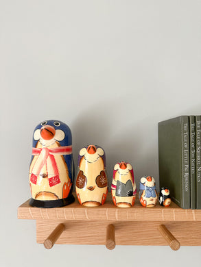 Vintage wooden nesting penguins Russian Matryoshka dolls - Moppet
