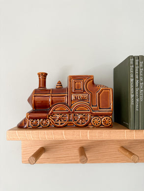 Vintage ceramic steam engine train 'St Louis' money box or ‘piggy bank’ in tan brown, by Price & Kensington - Moppet
