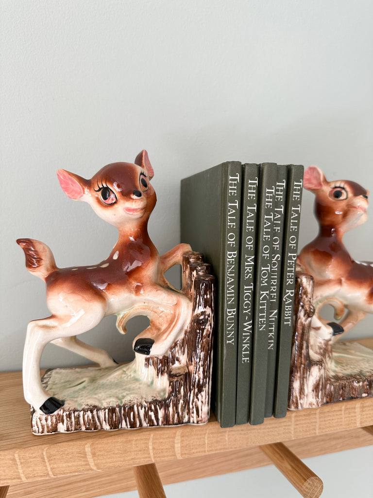 Pair of rare vintage 1950s ceramic china fawn/deer/Bambi bookends - Moppet