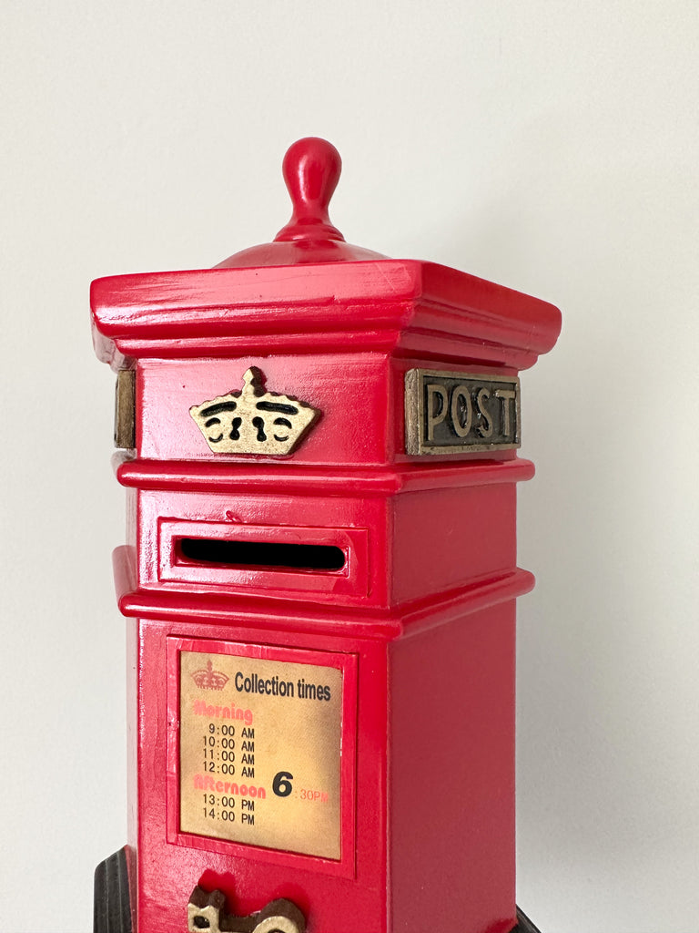 Vintage wooden hexagonal ‘Penfold’ red post box money box - Moppet