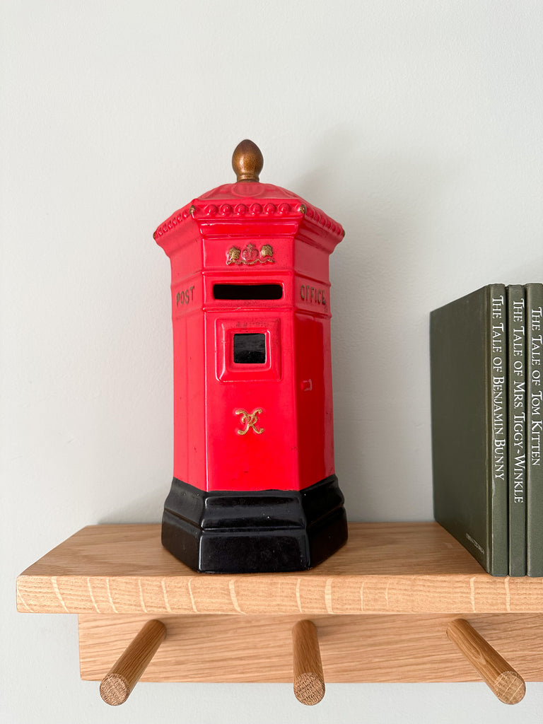 Vintage ceramic hexagonal ‘Penfold’ Victorian red post box money box, by Honiton England - Moppet