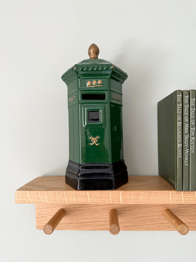Vintage ceramic hexagonal ‘Penfold’ green post box money box, Honiton pottery - Moppet
