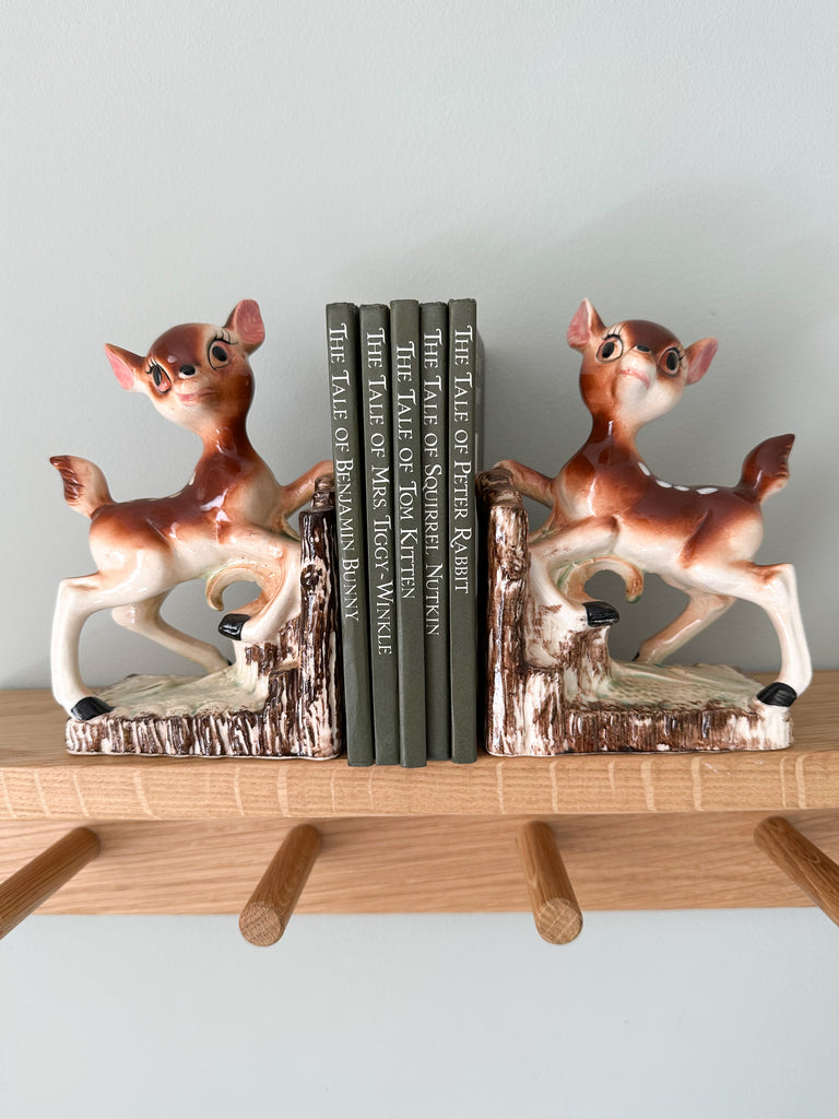Pair of rare vintage 1950s ceramic china fawn/deer/Bambi bookends - Moppet