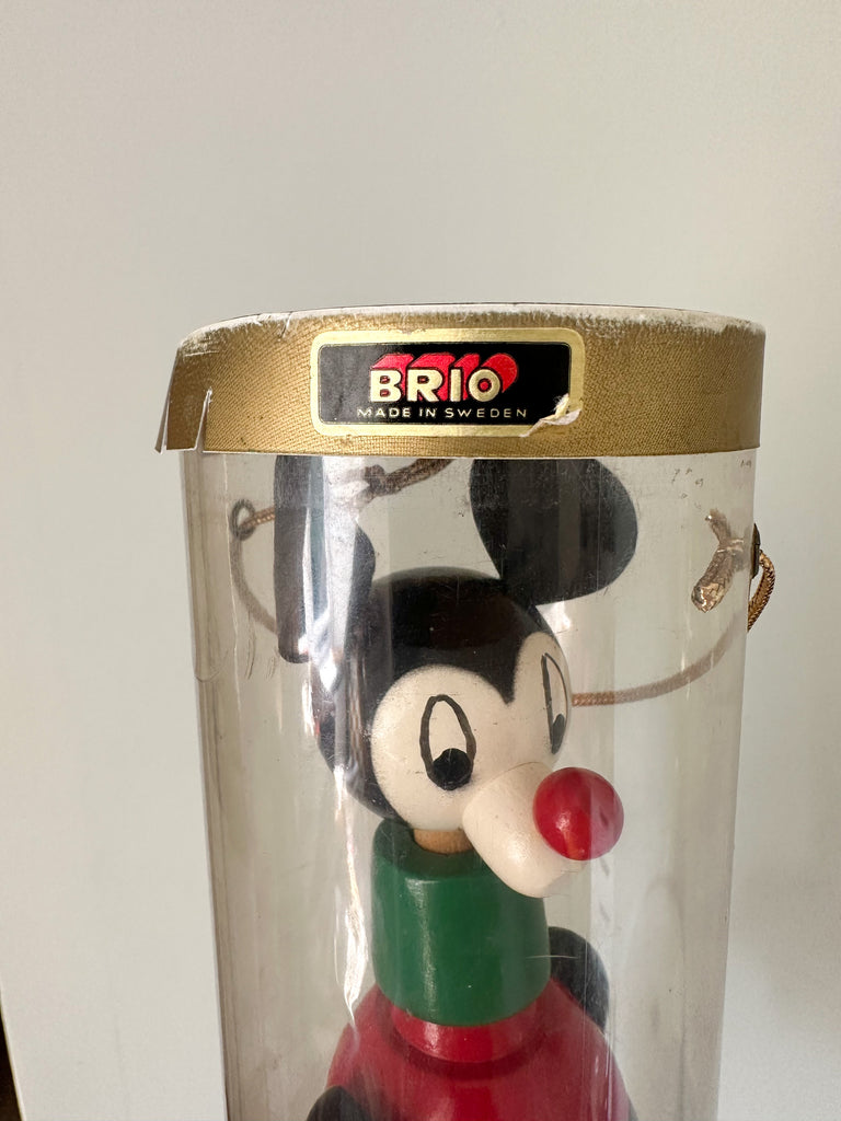 Vintage rare wooden 1960s Swedish stacking Mickey Mouse in original box, by Brio - Moppet