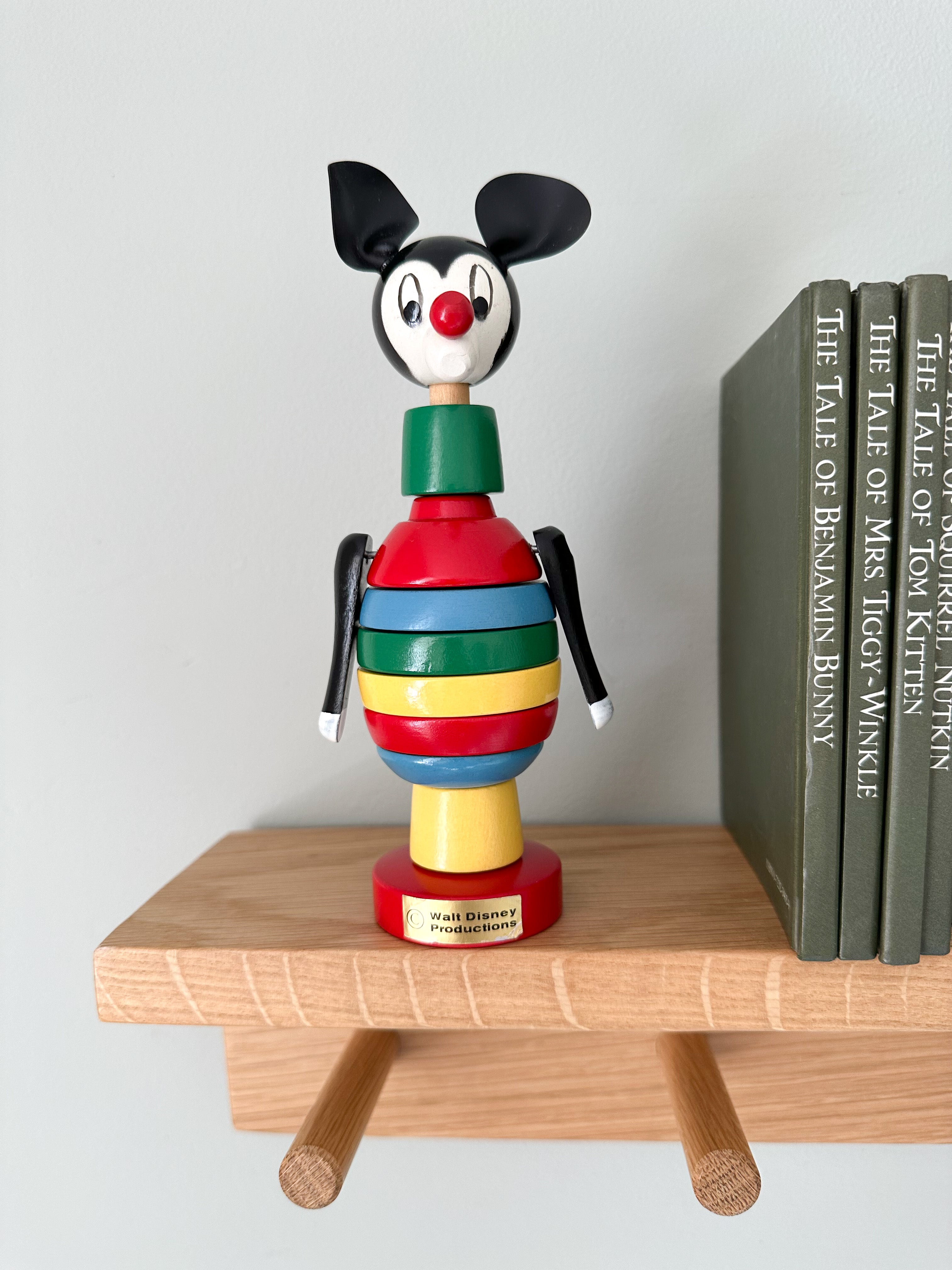Vintage rare wooden 1960s Swedish stacking Mickey Mouse in original box, by Brio - Moppet