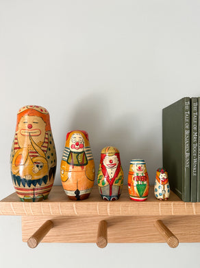 Vintage unusual clown wooden nesting Russian Matryoshka dolls - Moppet