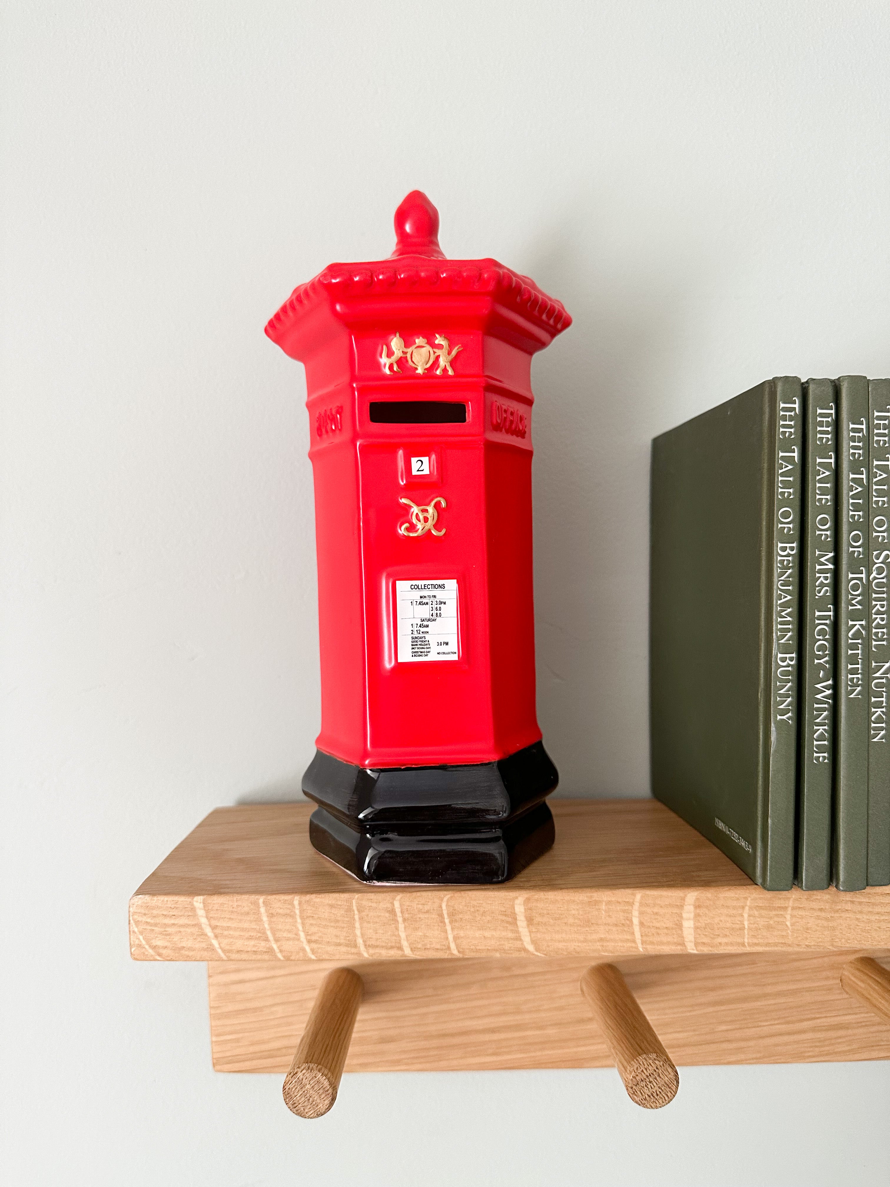 Vintage ceramic hexagonal ‘Penfold’ Victorian red post box money box, by Honiton England - Moppet