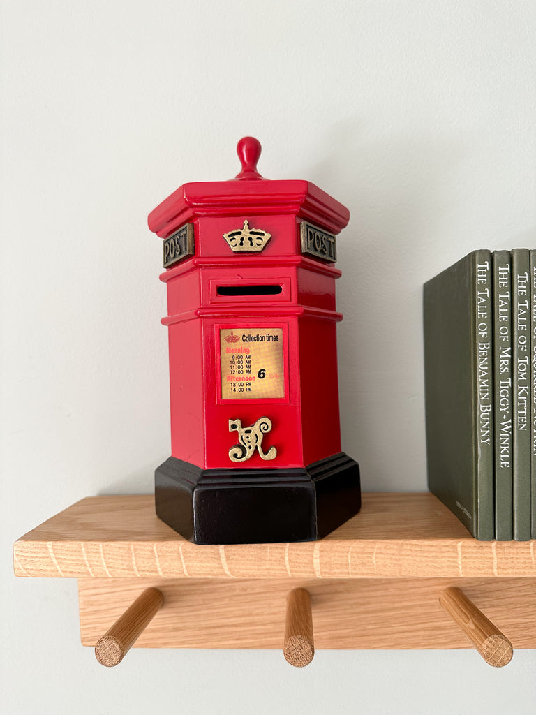 Vintage wooden hexagonal ‘Penfold’ red post box money box - Moppet